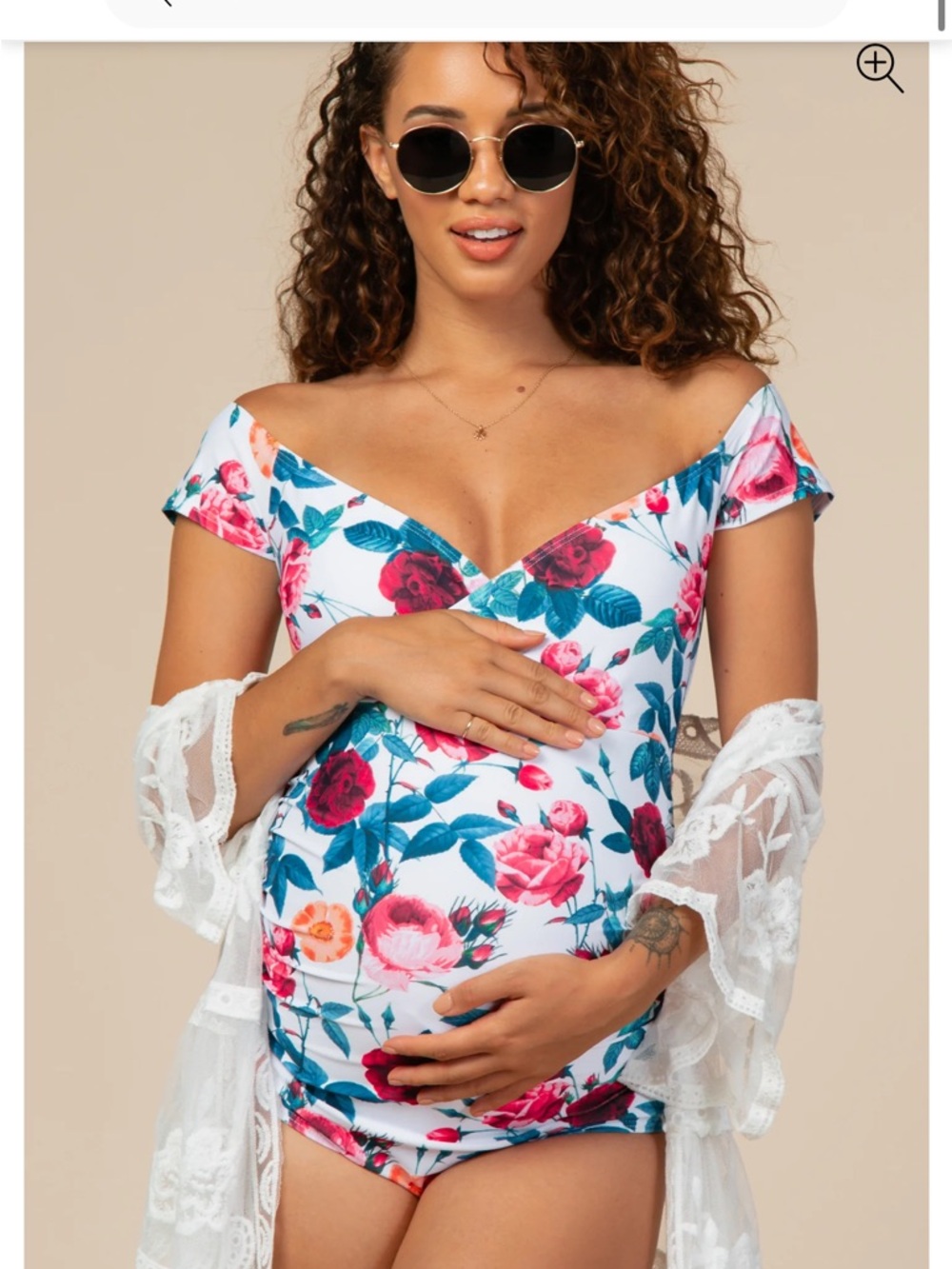 Pink Blush XL NEW Maternity SwimSuit Floral Off Shoulder V Neck Romantic Cottage